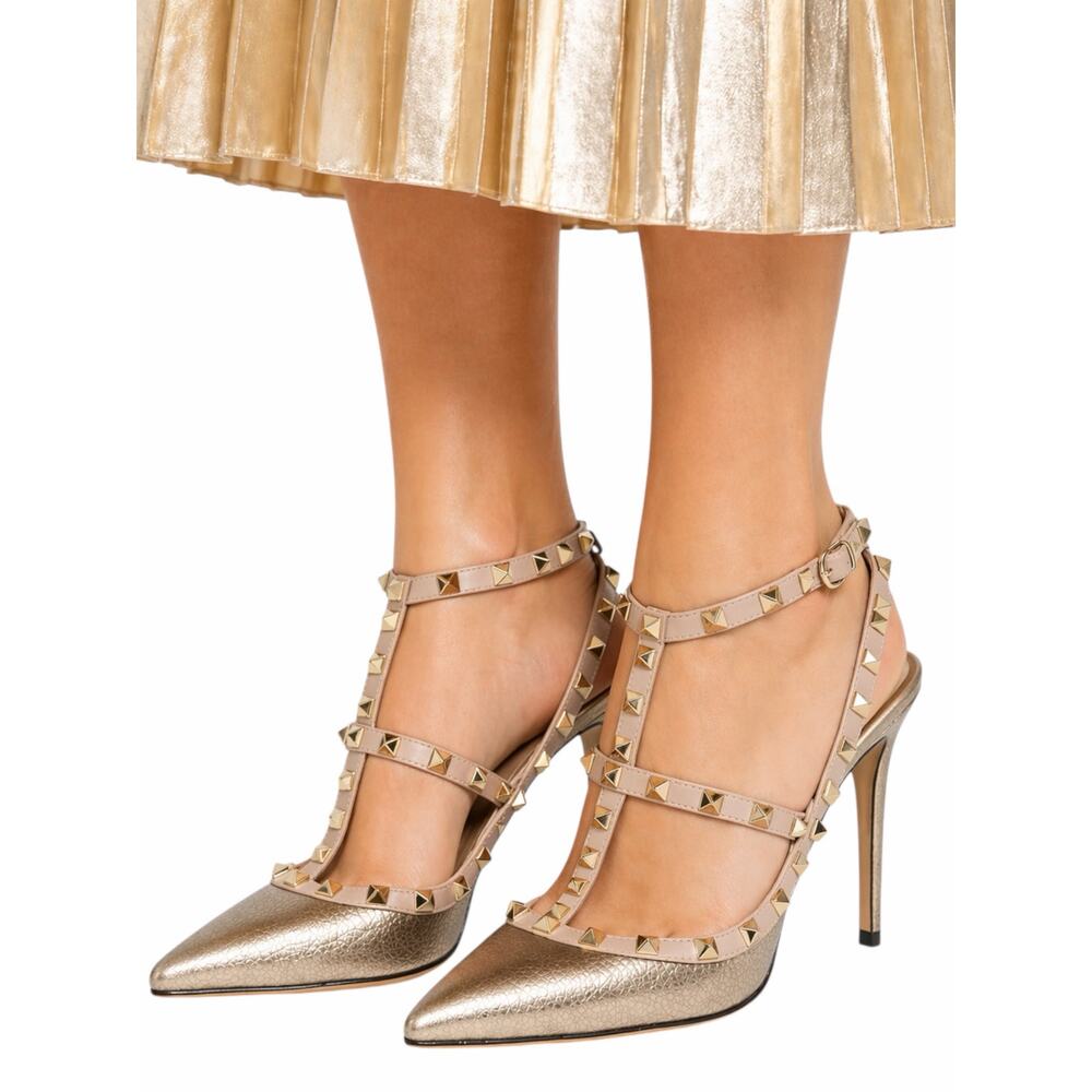 Valentino Garavani Rockstud 100mm Leather Caged Pump Bronze Pink Size 39.5